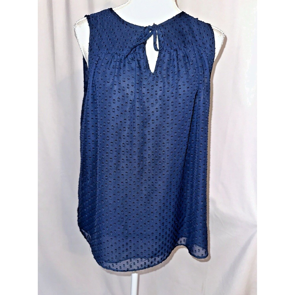 Loft Outlet‎ Blouse Size M Blue Tie Neck Keyhole Textured Lined 100% Polyester